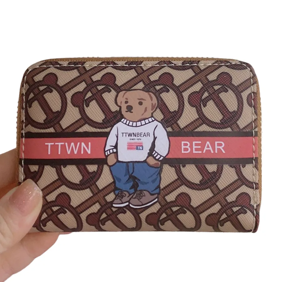 Ví Nữ TTWN Bear Đựng Thẻ Kéo Khoá TT2195 TT2235 Nâu Sọc Hồng