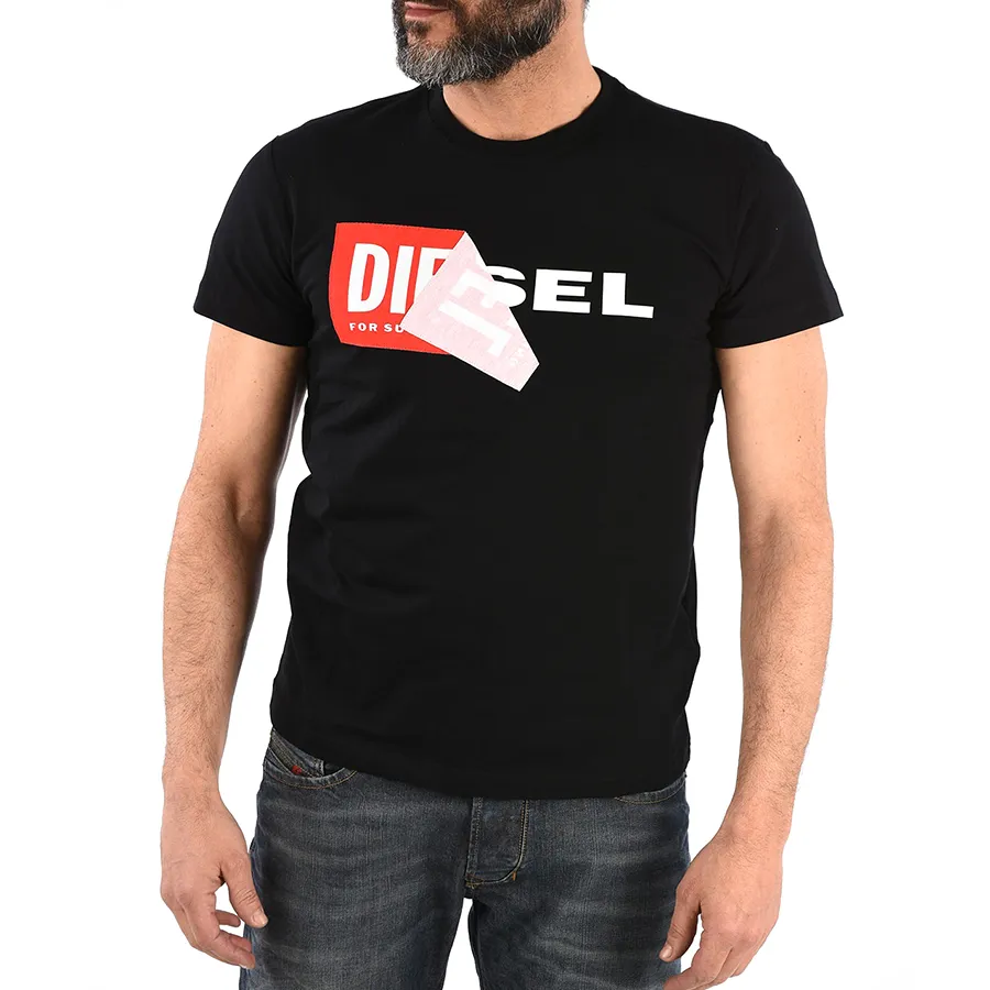 Áo Phông Nam Diesel Logo Print T-Diego-QA Crewneck Tshirt Màu Đen