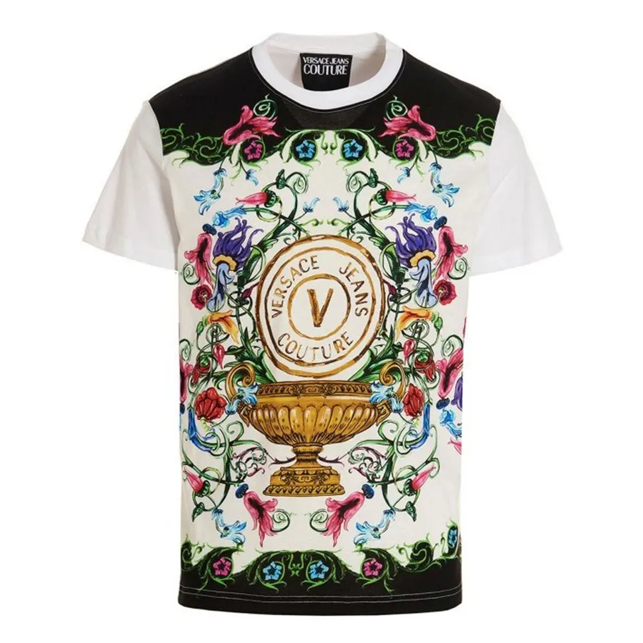 Thời trang Trắng họa tiết - Áo Phông Nam Versace Jeans Couture T-Shirt 74GAH6SGJS174G03 Màu Trắng Họa Tiết Size M - Vua Hàng Hiệu