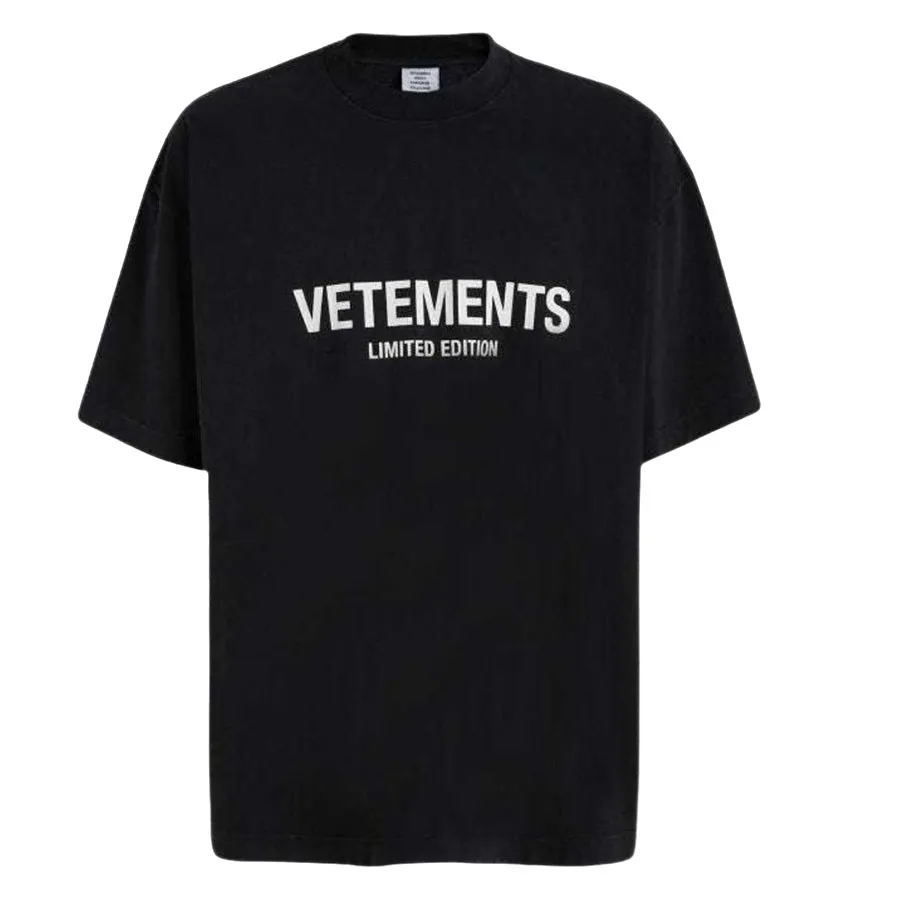 Vetements - Áo Phông Nam Vetements Black With Logo Printed Tshirt UE63TR720XWASHEDBLACK Màu Đen - Vua Hàng Hiệu