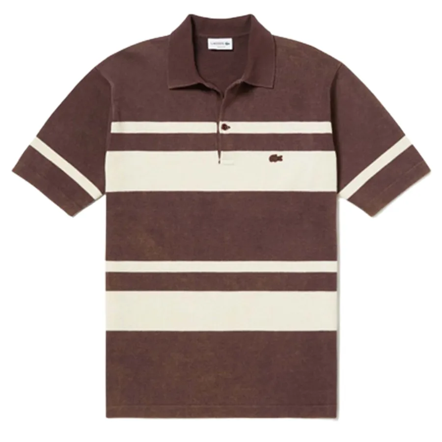 Thời trang Nâu - Trắng - Áo Polo Nam Lacoste Washed Knit Shirt Brown PH803EL4PR Màu Nâu Trắng Size 2 - Vua Hàng Hiệu