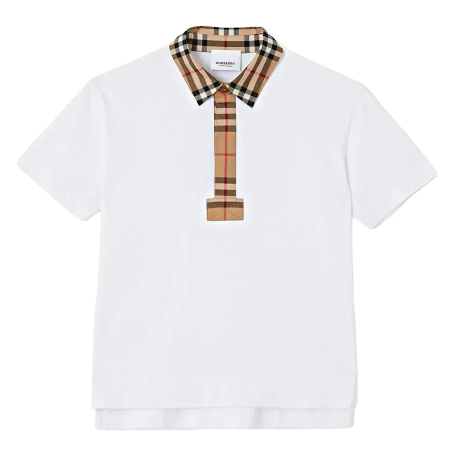 Áo Polo Nữ Burberry White With Collar Check Camel Printed 8051774 Màu Trắng Size 10Y