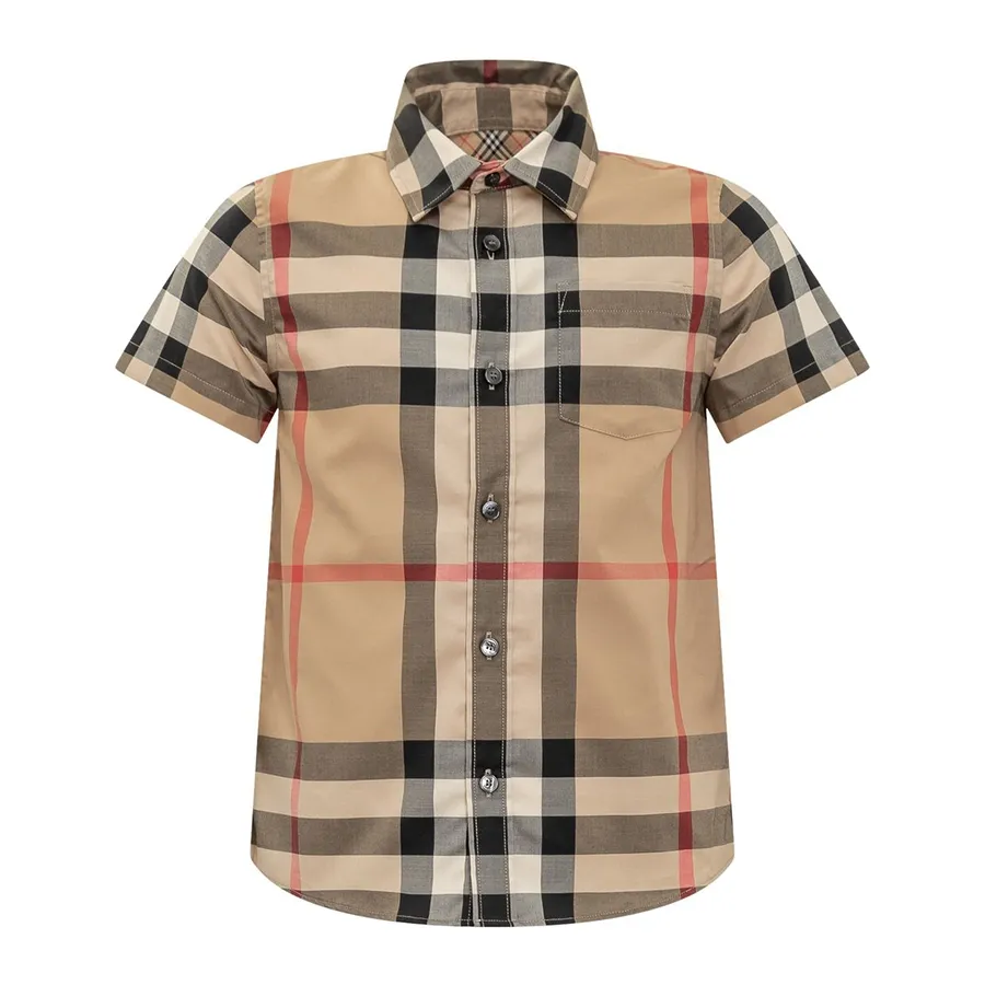 Thời trang - Áo Sơ Mi Cộc Tay Burberry Check Shirt 8040991 Màu Kem Nâu Size 12Y - Vua Hàng Hiệu