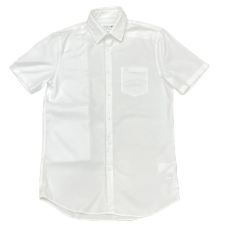 Áo Sơ Mi Cộc Tay Nam Lacoste Men's Shirt Regular Họạ Tiết Cá Sấu Chìm Màu Trắng Size 42