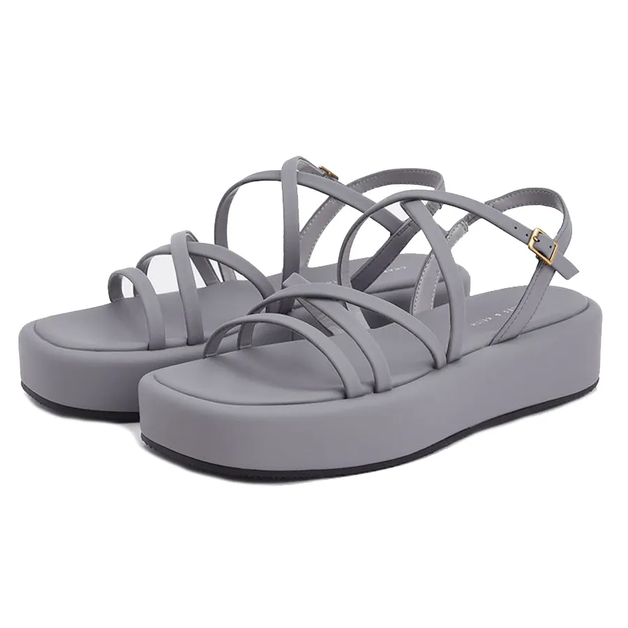 Dép Sandal Charles & Keith CNK Strappy Padded Flatforms – Grey 80380069 Màu Xám