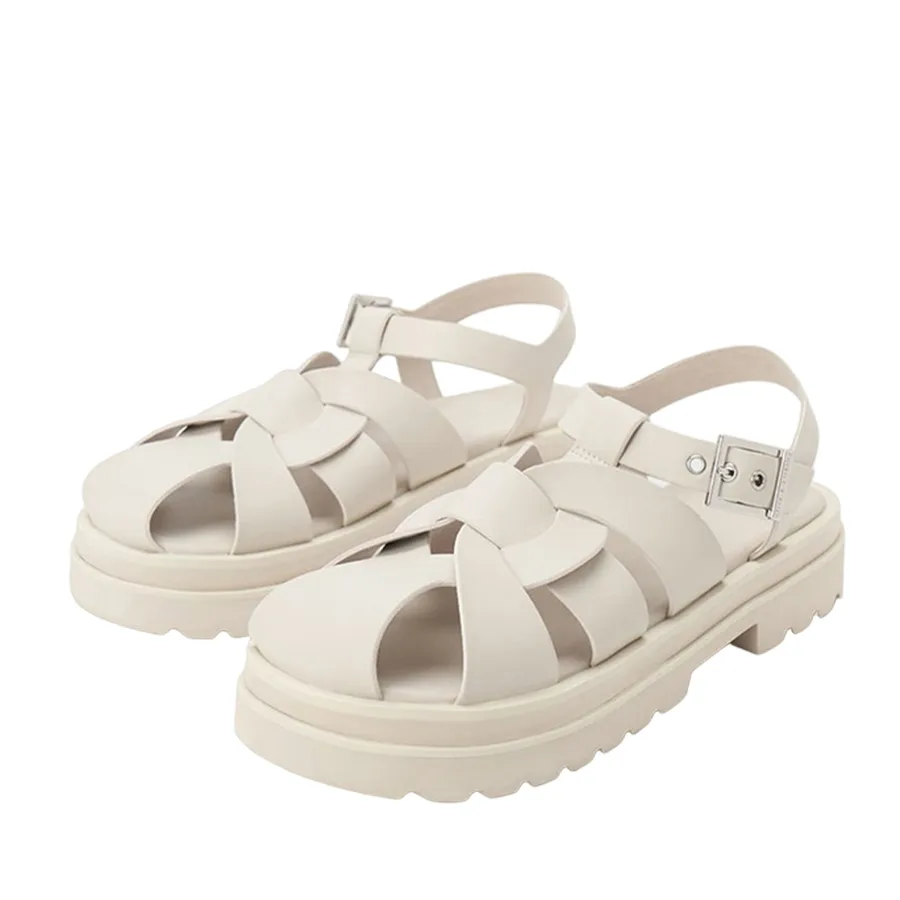 Dép Sandal Nữ Charles & Keith CNK Nell Gladiator Floral-Embellished Chalk 70380995 Màu Trắng