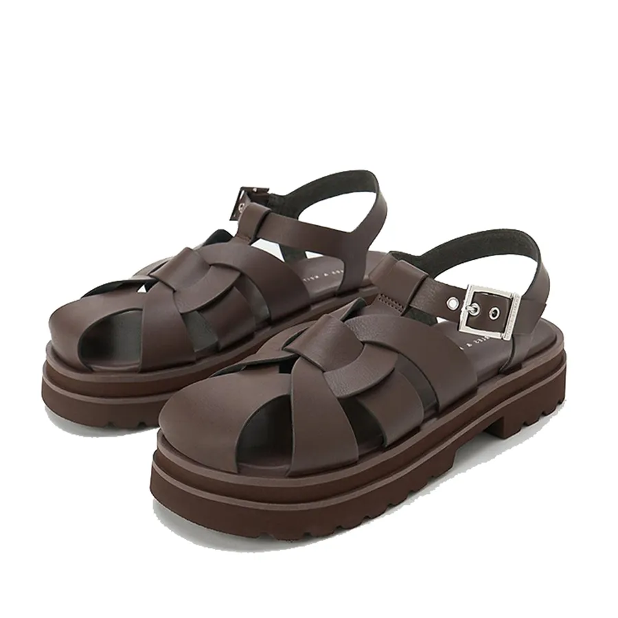 Dép Sandal Nữ Charles & Keith CNK Nell Gladiator Floral-Embellished Dark Brown Boxed 70380995 Màu Nâu Size 37