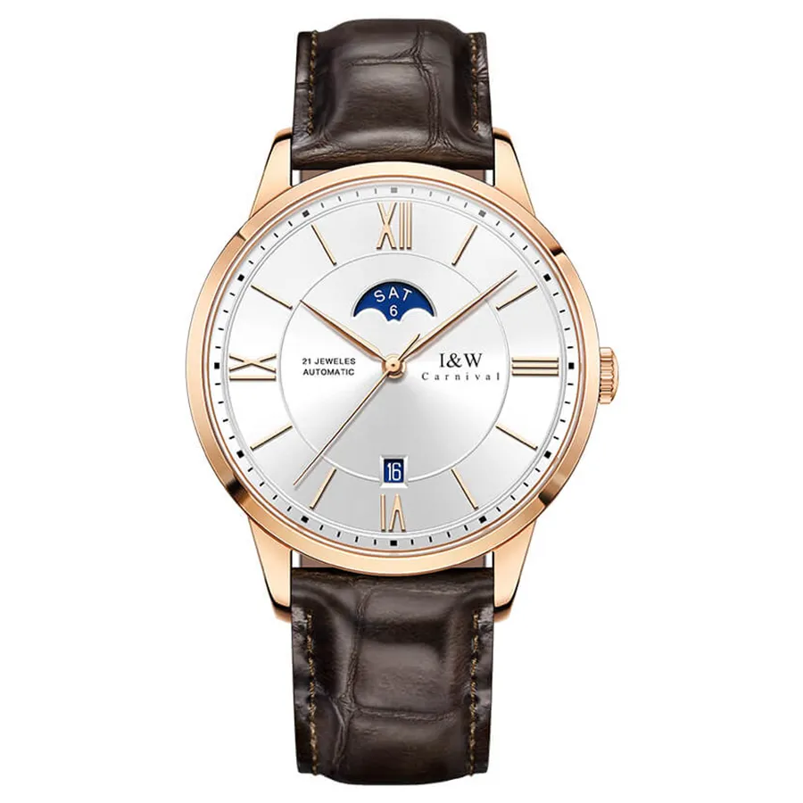 Đồng Hồ Nam I&W Carnival 528G1 Automatic Màu Nâu Vàng