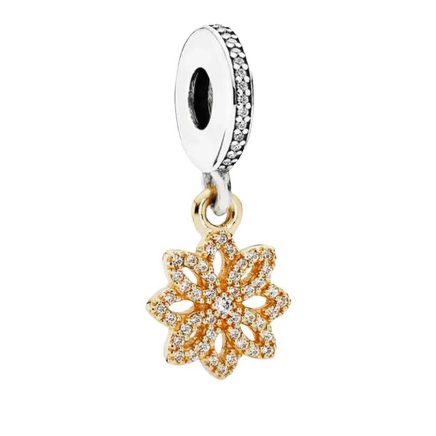 Trang sức Pandora Bạc sterling, đá zirconia, vàng 14k - Hạt Vòng Charm Pandora Floral Dangle In 14k With Silver And Clear CZ 791757CZ Màu Bạc/Vàng Gold - Vua Hàng Hiệu