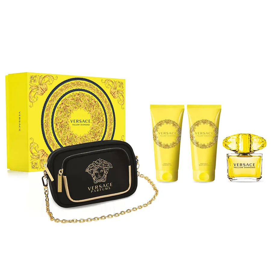 Versace - Set Nước Hoa Nữ Versace Yellow Diamond Piece Gift Set 4 Món (EDT 90ml + Body Lotion 100ml + Shower Gel 100ml + Túi) - Vua Hàng Hiệu