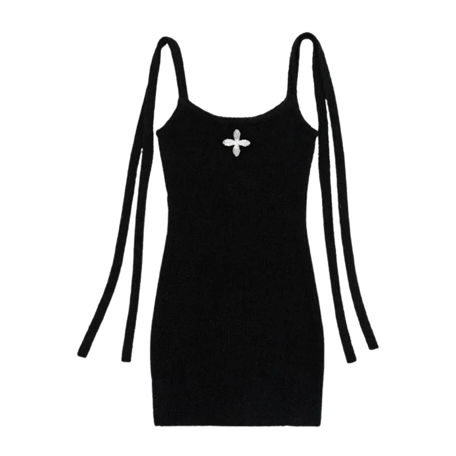 Thời trang Len, polyester - Váy Nữ SMFK Black Knitted With Vintage Logo UFT10BB Màu Đen - Vua Hàng Hiệu