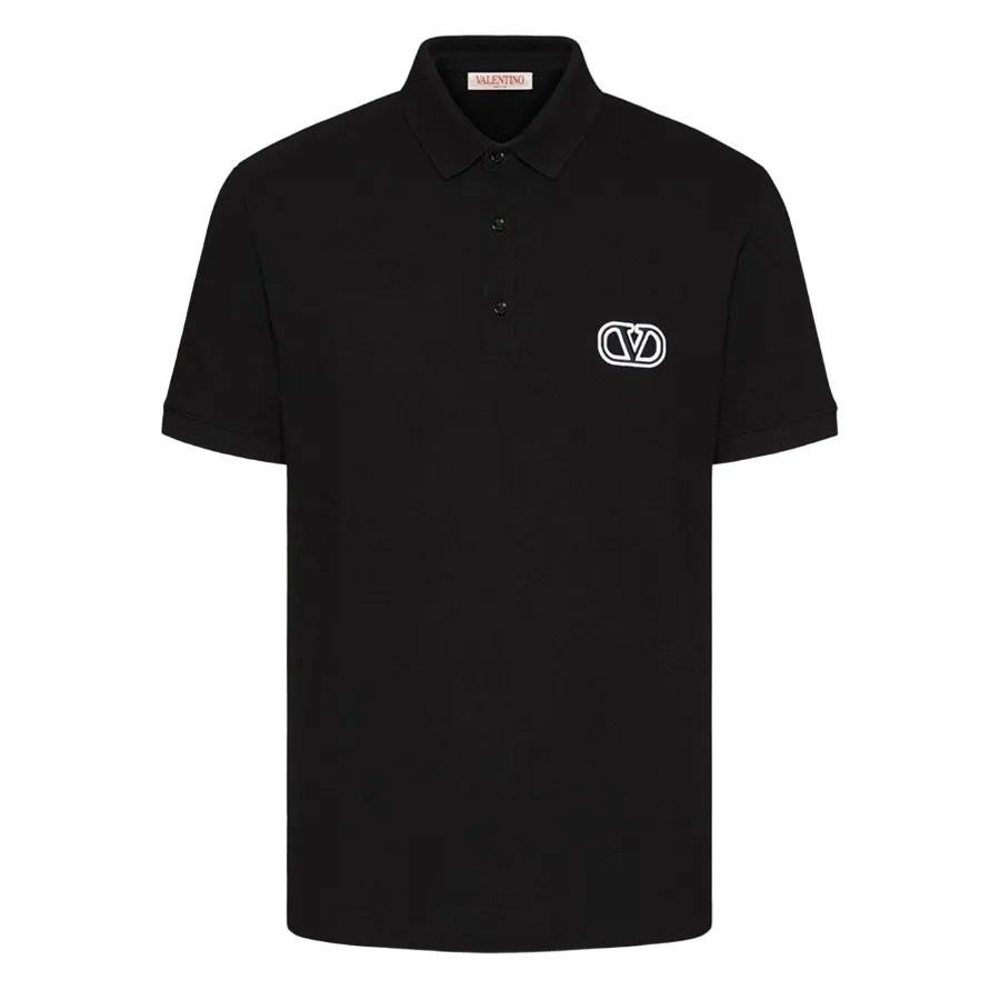 Valentino Nam - Áo Polo Nam Valentino Black With V Logo Signature Embroidered 3V3MH01K954 0NO Màu Đen Size S - Vua Hàng Hiệu