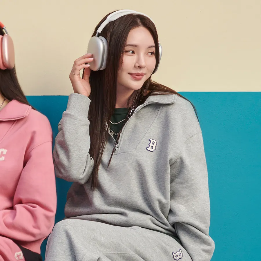 Áo Nỉ Sweater MLB Basic Small Logo Half Zip-Up Overfit