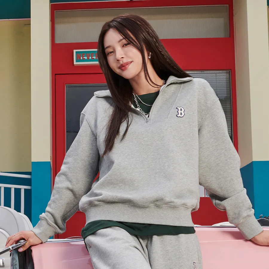 ★人気★【MLB】★Basic Small Logo Half Zip Up Sweatshir.t ☆関税込☆MLB☆Basic Small Logo Half Zip Up Sweatshirt☆