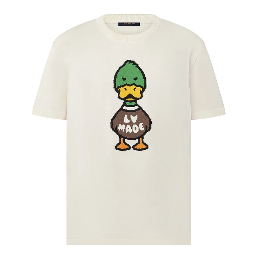 Áo Phông Louis Vuitton LV x Nigo Intarsia Jacquard Duck Short-Sleeve Crewneck T-Shirt Màu Kem Size M N-QL