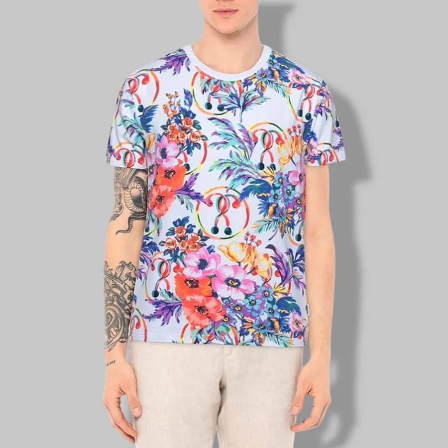 Áo Phông Nam Moschino Floral Print T-Shirt 12637018PA Màu Trắng