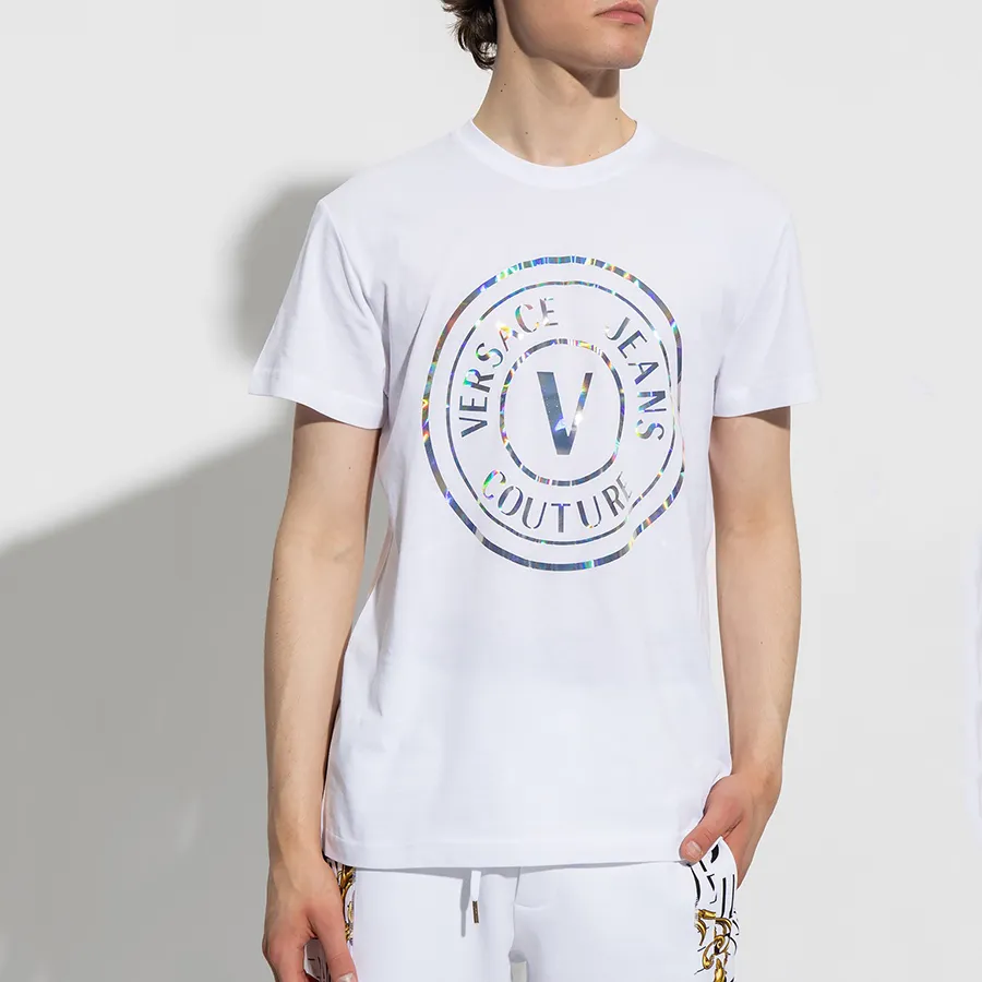 Tシャツ・カットソー VERSACE JEANS COUTURE Men T-shirt White 76GAHG07CJ01G 003 Áo Phông Nam Versace Jeans Couture White Logo T-Shirt