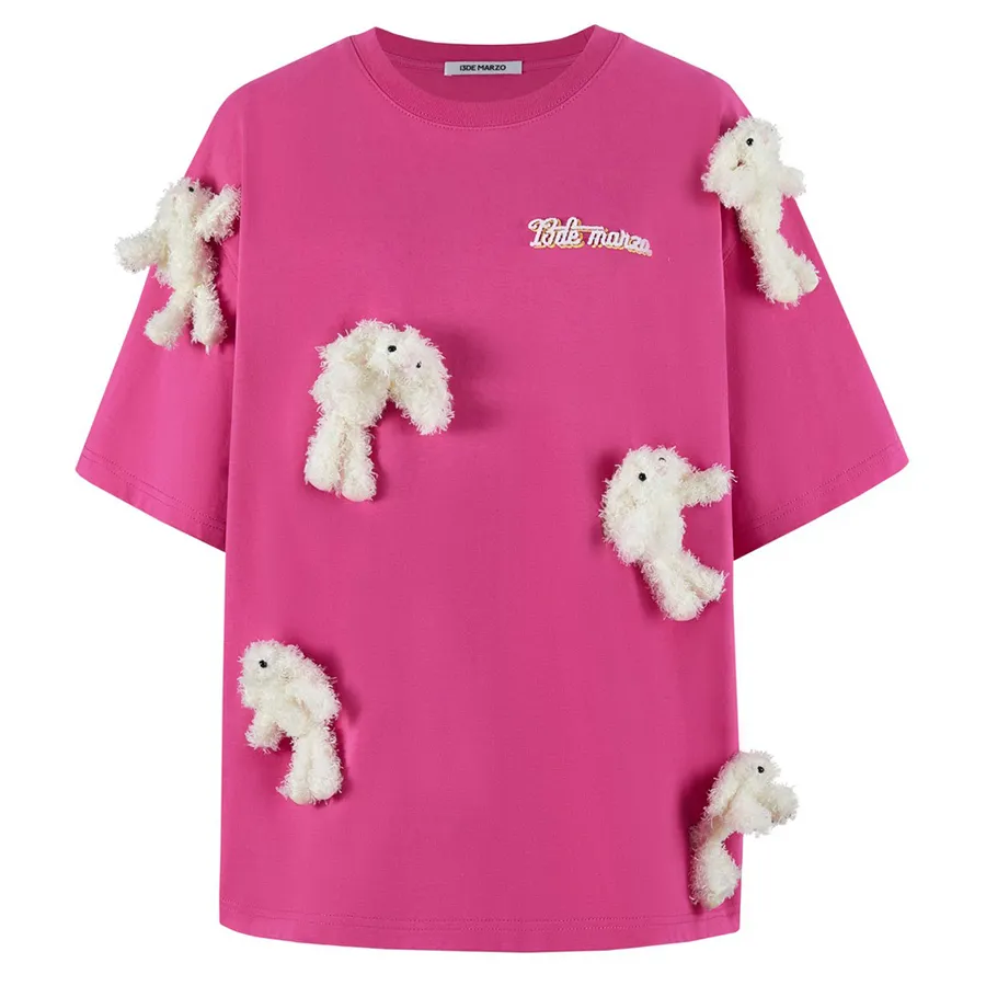 Thời trang 13 De Marzo - Áo Phông Nữ 13 De Marzo Pink Mini Bear With Logo Embroidered Tshirt FR0362 04301 Màu Hồng - Vua Hàng Hiệu