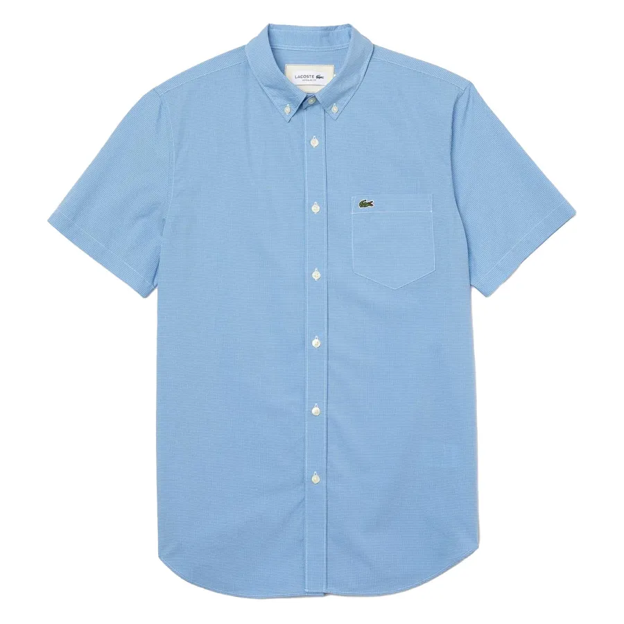 Áo Sơ Mi Cộc Tay Nam Lacoste Men's Regular Fit Gingham Check Shirt CH2879-00-BK1 Màu Xanh Blue Size 41