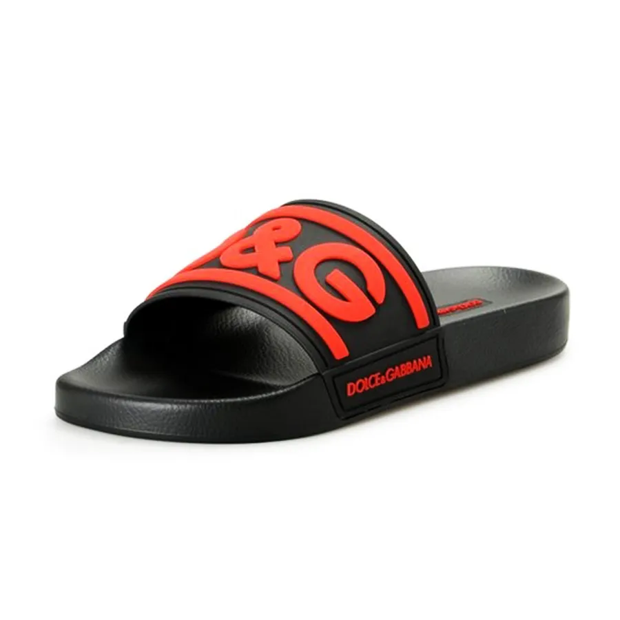 Dép Nam Dolce & Gabbana Black Logo DG Red Rubber Slides CS2072
