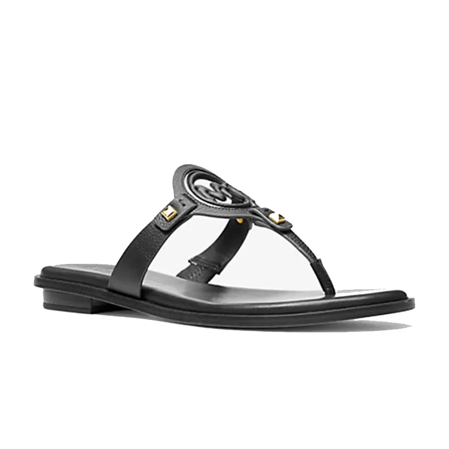 Dép Sandal Nữ Michael Kors MK Aubrey Cutout Leather T-Strap Màu Đen Size 6