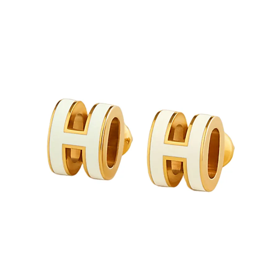 Trang sức Hermès - Khuyên Tai Nữ Hermès Mini Pop H Earrings Màu Trắng Vàng - Vua Hàng Hiệu
