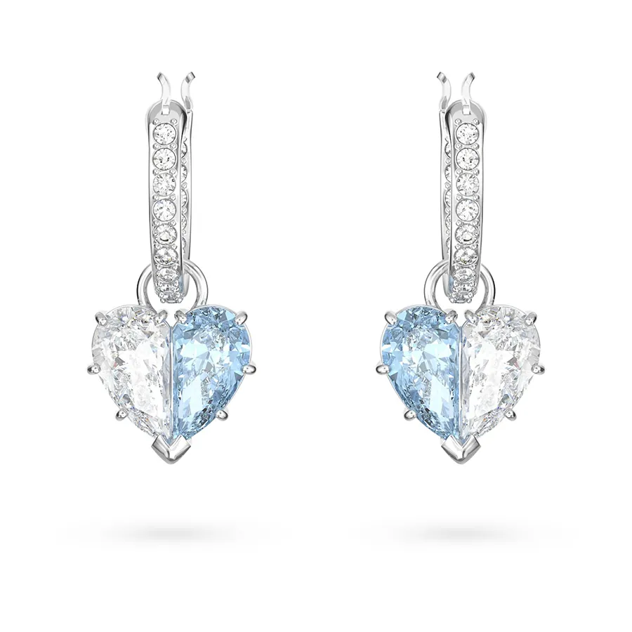 Trang sức Swarovski Khuyên tai - Khuyên Tai Nữ Swarovski Gema 520 Drop Earringsheart, Blue, Rhodium Plated 5653565 Màu Xanh Bạc - Vua Hàng Hiệu