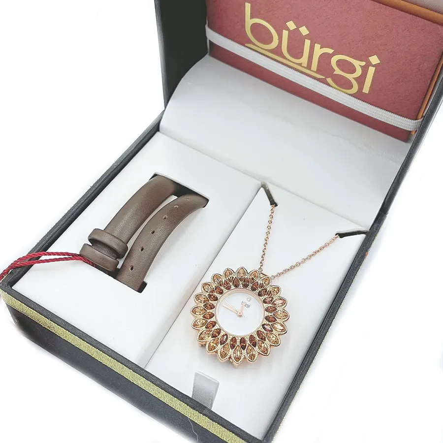 Burgi - Mặt Đồng Hồ Dây Chuyền Nữ Burgi BUR273 Watch & Pendant Màu Nâu - Vua Hàng Hiệu