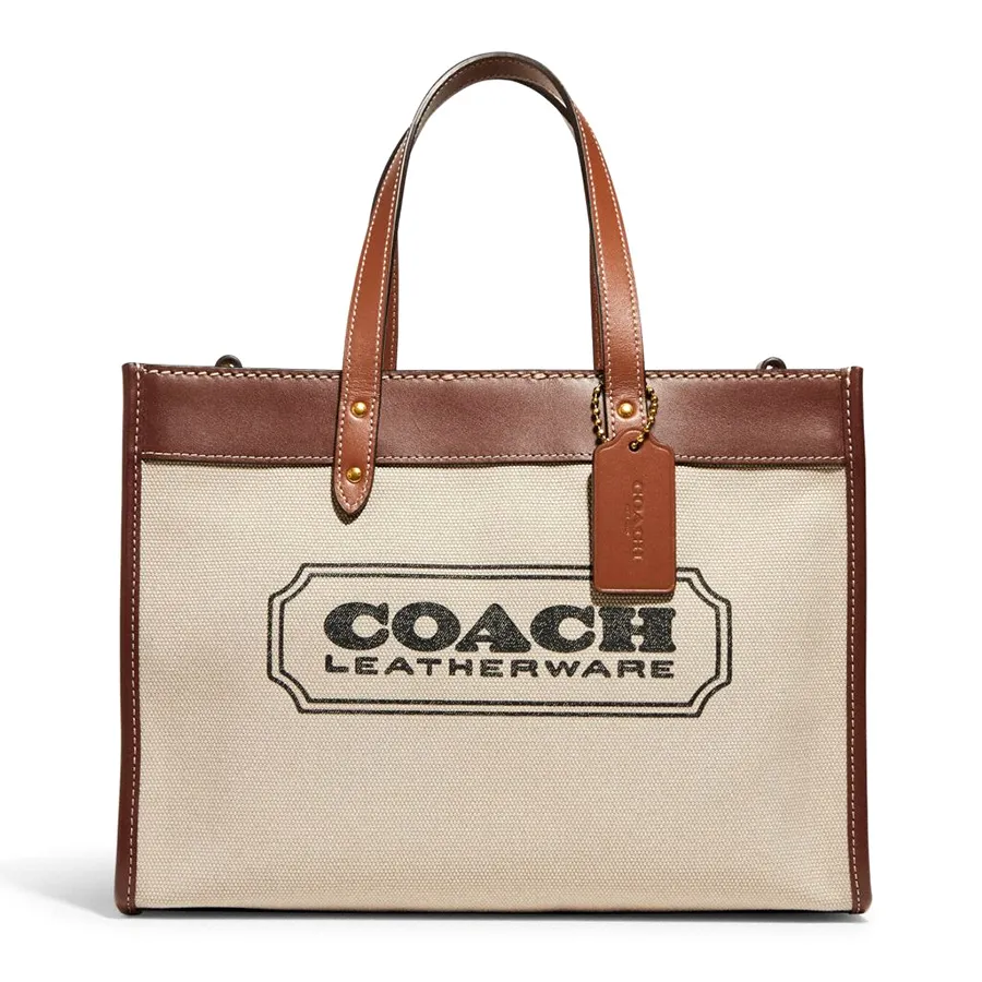 Túi Xách Tay Nữ Coach Field Tote 30 With Coach Badge C8459 B4TXJ Màu Be Nâu