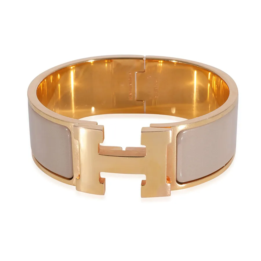 Trang sức Hermès - Vòng Đeo Tay Nữ Hermès Clic Clac Gold Plated H Bracelet Màu Vàng Be - Vua Hàng Hiệu