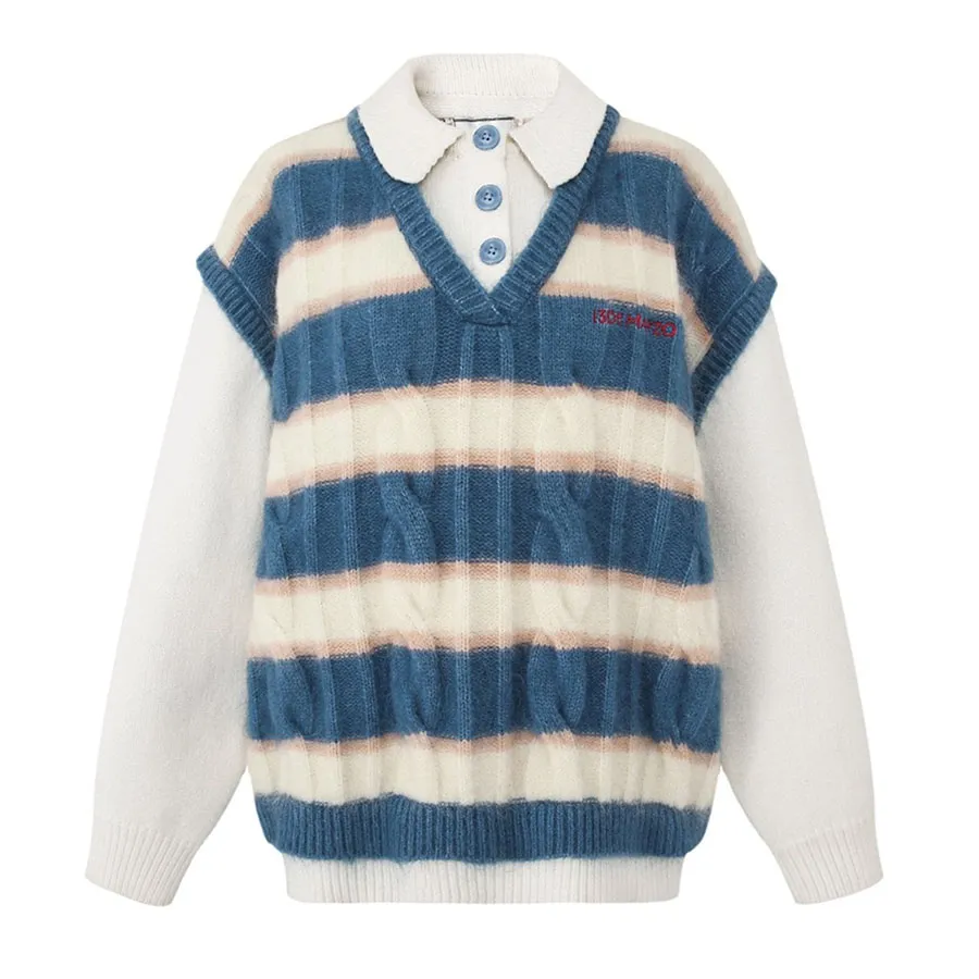 Thời trang 13 De Marzo Len - Áo Len Nữ 13 De Marzo Blue & White Mohair Stripe FR0076-0030 Màu Xanh - Vua Hàng Hiệu