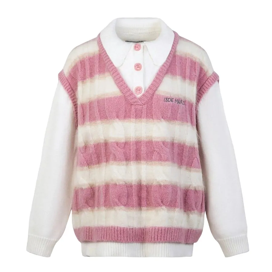 Thời trang 13 De Marzo Len - Áo Len Nữ 13 De Marzo Pink & White Mohair Stripe FR0076-0050 Màu Hồng - Vua Hàng Hiệu