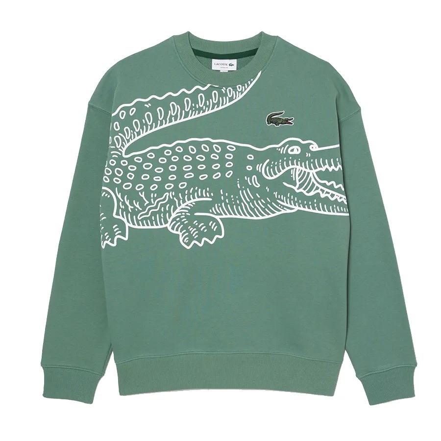 Áo Nỉ Sweater Nam Lacoste Crew Neck Loose Fit Croc Print SH8248 Màu Xanh Green Size 3