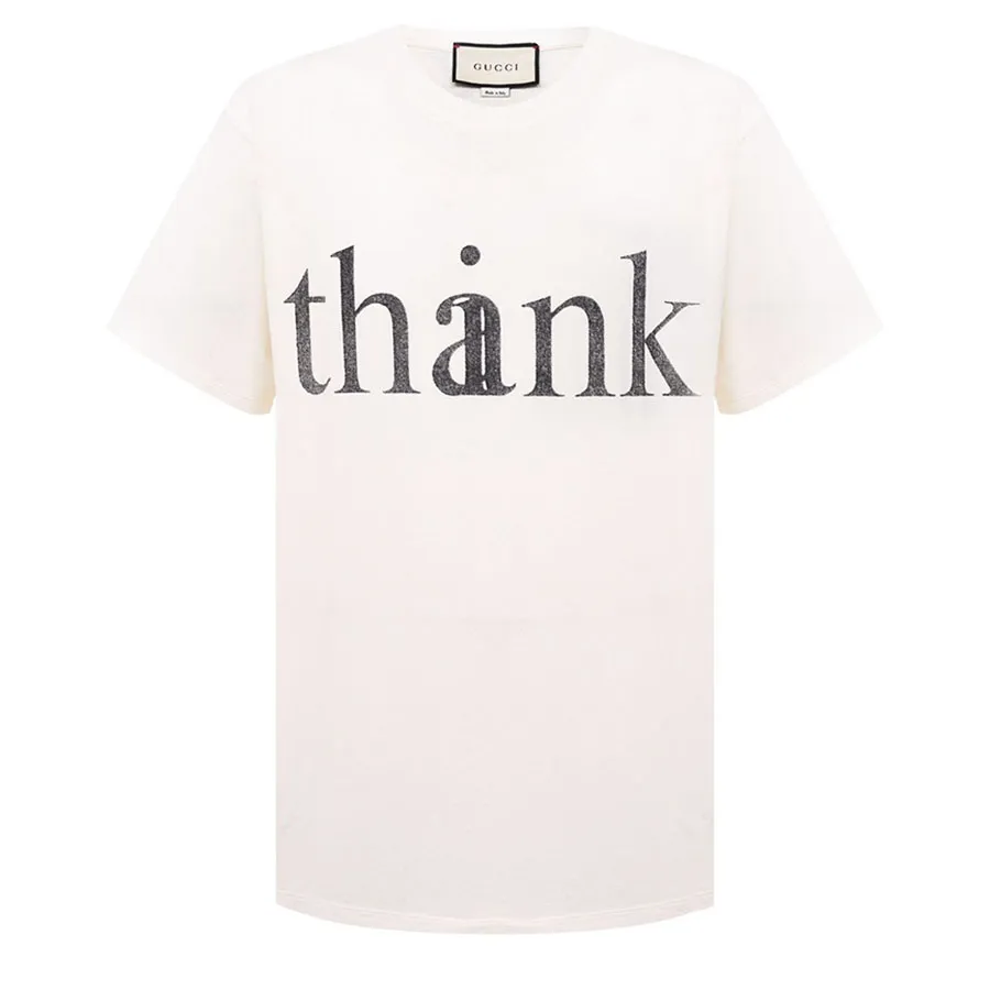 Thời trang Gucci Áo phông - Áo Phông Unisex Gucci Think/Thank Print Oversize Tshirt Màu Trắng - Vua Hàng Hiệu