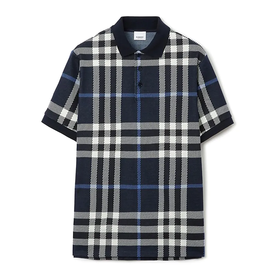 Thời trang Burberry 100% Cotton - Áo Polo Nam Burberry Check Cotton Jacquard Polo Shirt 80706671 Màu Xanh Kẻ - Vua Hàng Hiệu