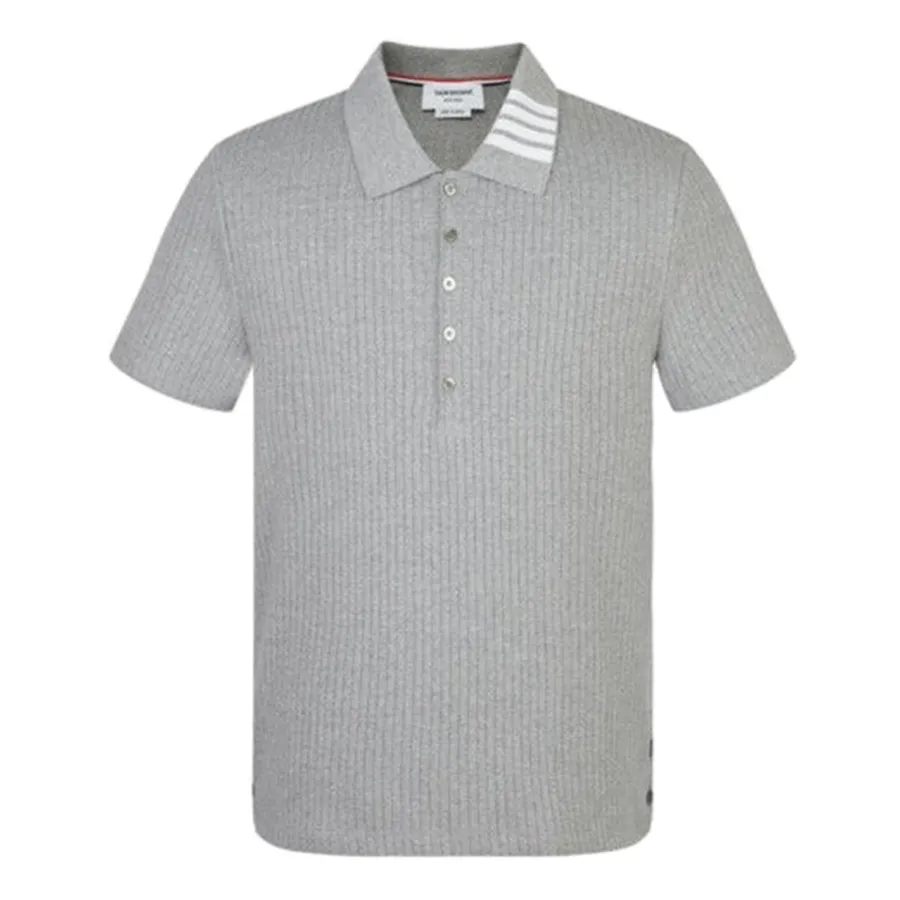 Thời trang Thom Browne Áo Polo - Áo Polo Nam Thom Browne Ribbed Short-Sleeve Polo Shirt Màu Xám Size 1 - Vua Hàng Hiệu