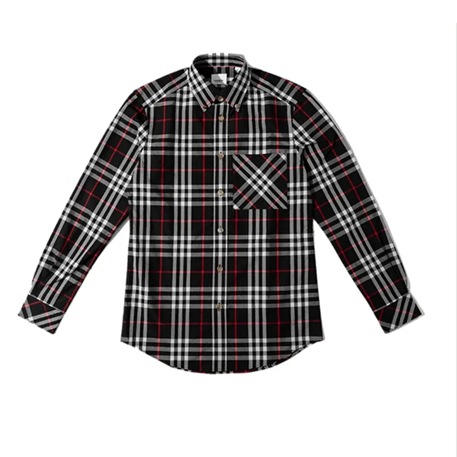 Thời trang Burberry 100% Cotton - Áo Sơ Mi Nam Burberry Long Sleeve Check Cotton Shirt Màu Đen Kẻ Trắng - Vua Hàng Hiệu