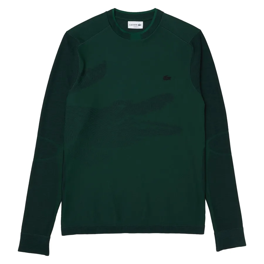 Thời trang - Áo Thun Dài Tay Nam Lacoste Men’s Crew Neck Texturized Crocodile Print Jacquard Sweatshirt SH4105-51-Y85 Màu Xanh Green Size S - Vua Hàng Hiệu