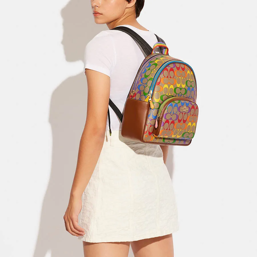 Balo Nữ Coach Court Backpack In Rainbow Signature Canvas  display picture 2