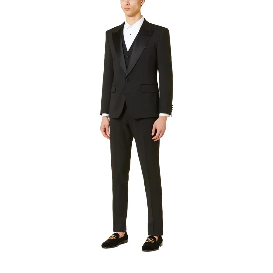 Thời trang Len, polyester - Bộ Veston Nam Dolce & Gabbana D&G Suit Extra Slim Fit With Tuxedo Stripe Màu Đen Size 48 - Vua Hàng Hiệu