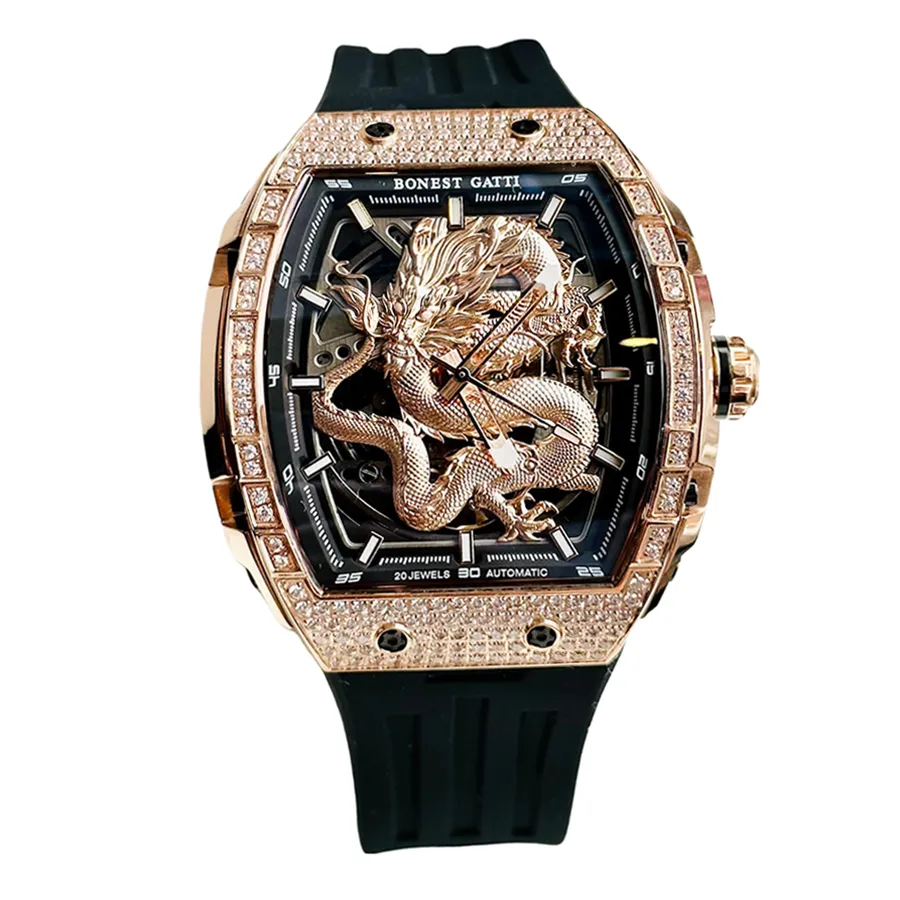 Đồng hồ Bonest Gatti Nam - Đồng Hồ Nam Bonest Gatti Ghost Dragon Star Gold Full Diamond Màu Đen - Vua Hàng Hiệu