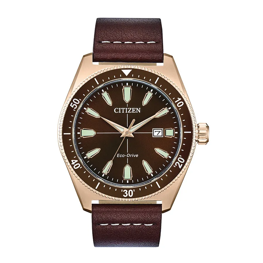 Citizen Thép không gỉ, dây da Eco-Drive (năng lượng bằng ánh sáng) - Đồng Hồ Nam Citizen Eco-Drive Men's Watch AW1593-06X Màu Nâu - Vua Hàng Hiệu