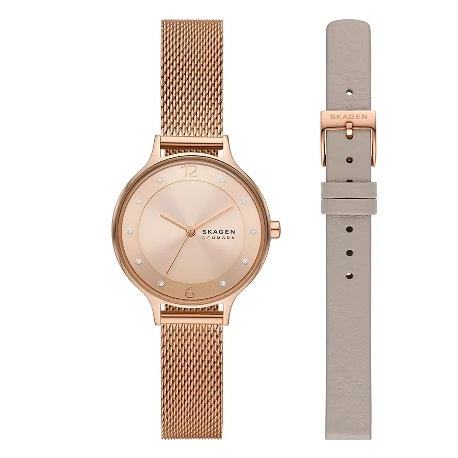 Đồng hồ Đan Mạch - Đồng Hồ Nữ Skagen Anita Lille Three-Hand Rose Gold Stainless Steel Mesh Watch SKW1150SET Màu Vàng Hồng (Kèm Dây Da) - Vua Hàng Hiệu