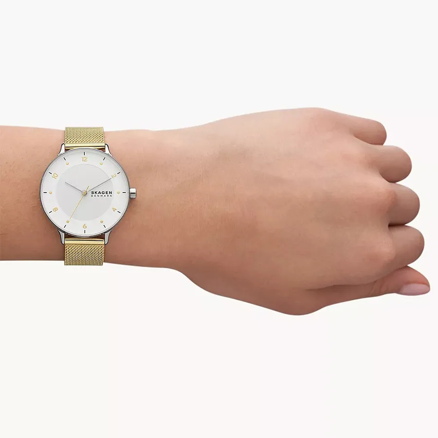 Đồng Hồ Nữ Skagen Riis Three-Hand Gold-Tone Stainless Steel Mesh Watch  SKW3092 Màu Vàng