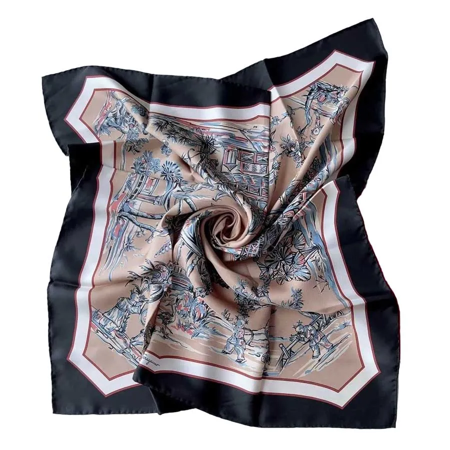 Thời trang Salvatore Ferragamo - Khăn Nữ Salvatore Ferragamo 310047736400 Silk Scarf Màu Nâu Đen - Vua Hàng Hiệu