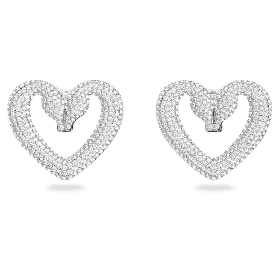 Trang sức Swarovski Khuyên tai - Khuyên Tai Nữ Swarovski Una clip earrings, Heart, Large, White, Rhodium plated 5626172 Màu Trắng - Vua Hàng Hiệu