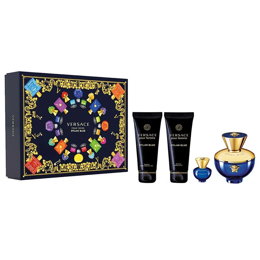 Nước hoa Bộ sản phẩm - Set Nước Hoa Nữ Versace Pour Femme Dylan Blue 4pcs Spring Nước Hoa + Dưỡng Thể + Sữa Tắm Set 4 Món - Vua Hàng Hiệu