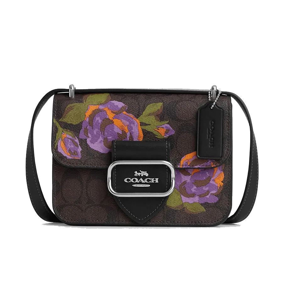 Túi Đeo Chéo Nữ Coach Morgan Square Crossbody In Signature Canvas With Rose Print CL415 Màu Nâu Tím