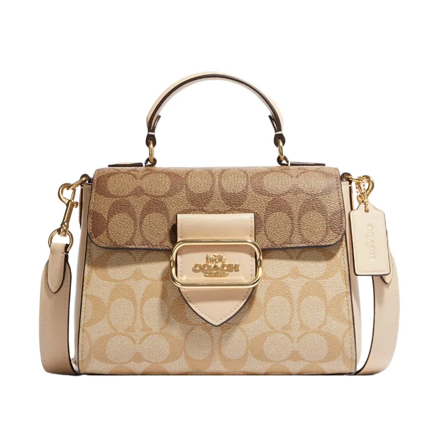 Túi xách Túi đeo chéo - Túi Đeo Chéo Nữ Coach Morgan Top Handle Satchel In Blocked Signature Canvas CH314 Màu Khaki - Vua Hàng Hiệu