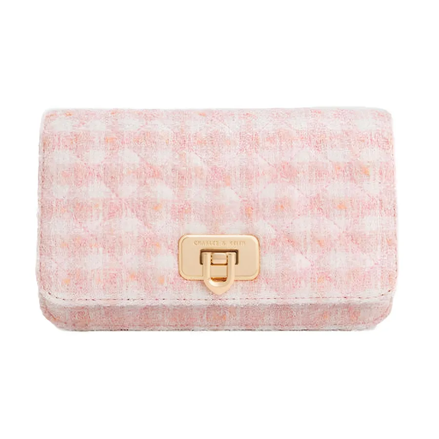 Túi Đeo Vai Nữ Charles & Keith CNK Cressida Tweed Push-Lock Clutch CK2-70160131-1 Màu Hồng Pastel